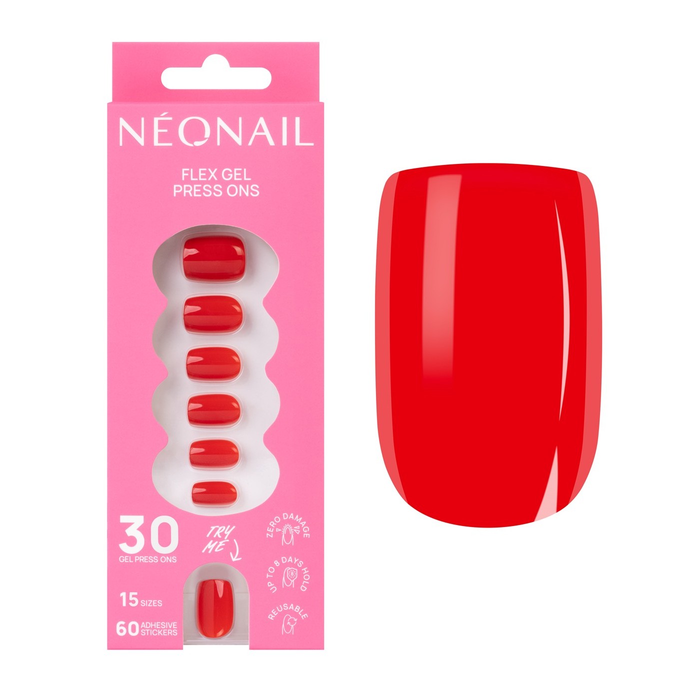 Flex Gel Press Ons 30 pz – Bold Red Short Square | NEONAIL Flex Gel Press Ons 30 pz – Bold Red Short Square | NEONAIL