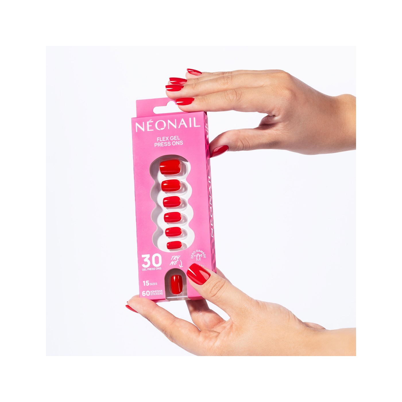 Flex Gel Press Ons 30 pz – Bold Red Short Square | NEONAIL Flex Gel Press Ons 30 pz – Bold Red Short Square | NEONAIL
