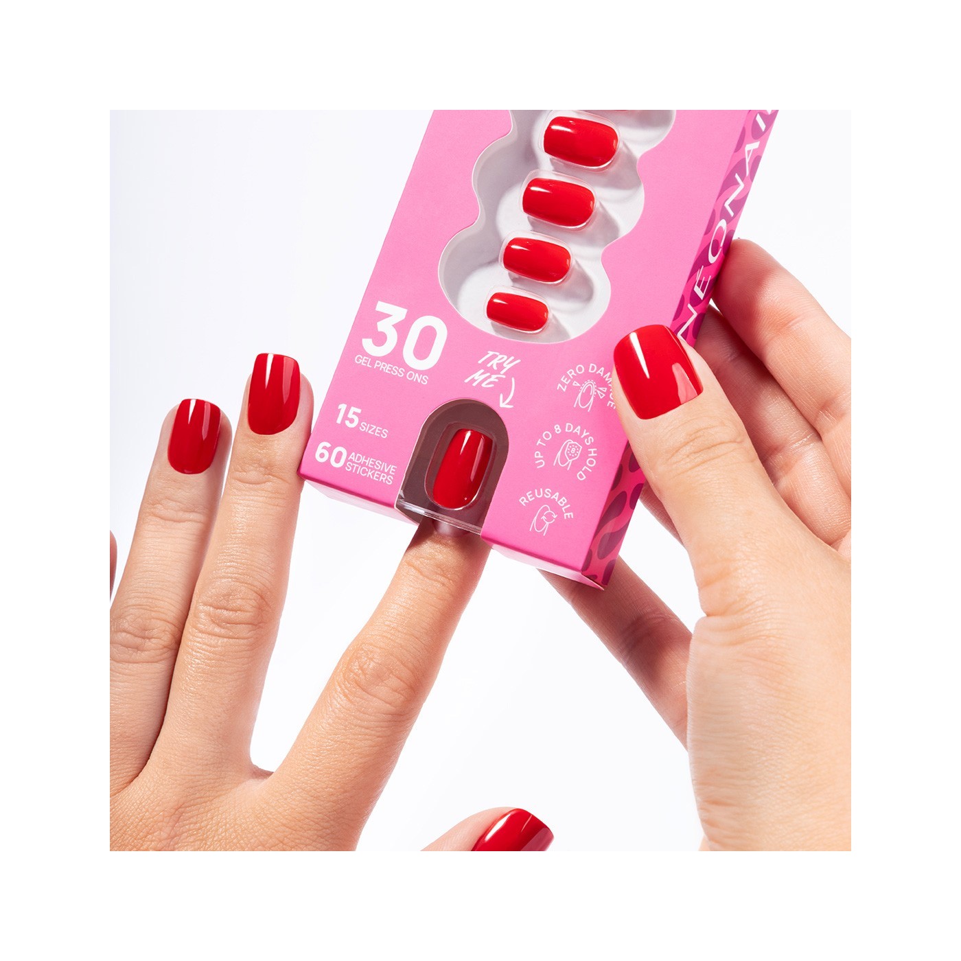 Flex Gel Press Ons 30 pz – Bold Red Short Square | NEONAIL Flex Gel Press Ons 30 pz – Bold Red Short Square | NEONAIL