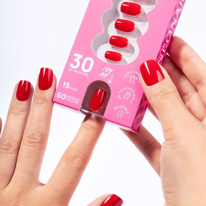 Flex Gel Press Ons 30 pz – Bold Red Short Square | NEONAIL Flex Gel Press Ons 30 pz – Bold Red Short Square | NEONAIL