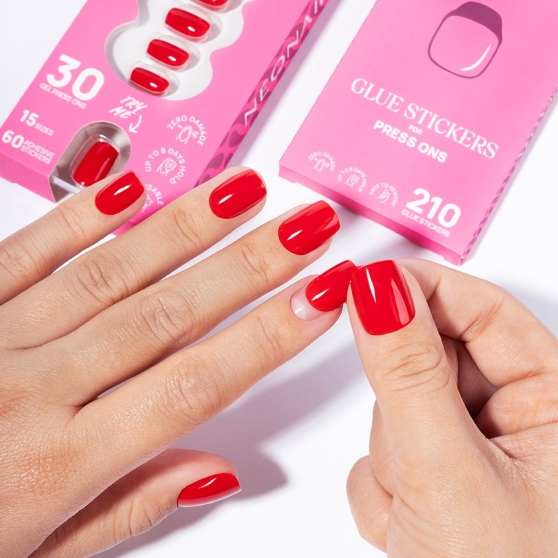 Flex Gel Press Ons 30 pz – Bold Red Short Square | NEONAIL Flex Gel Press Ons 30 pz – Bold Red Short Square | NEONAIL