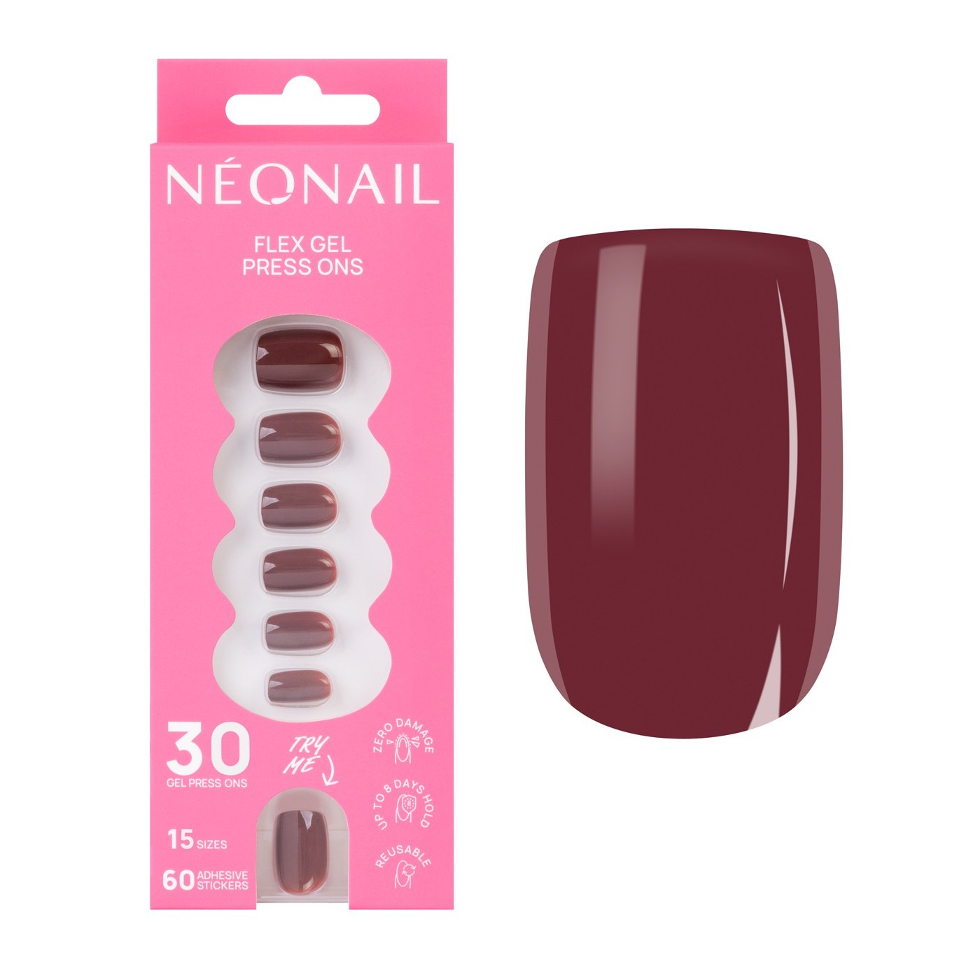Flex Gel Press Ons 30 pz – Merlot Short Square Flex Gel Press Ons 30 pz – Merlot Short Square