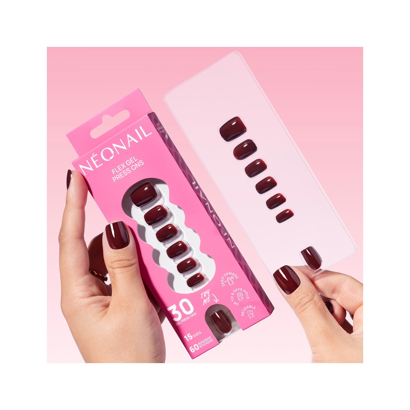 Flex Gel Press Ons 30 pz – Merlot Short Square Flex Gel Press Ons 30 pz – Merlot Short Square