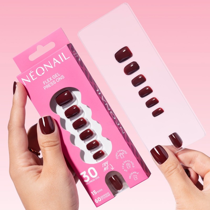Flex Gel Press Ons 30 pz – Merlot Short Square Flex Gel Press Ons 30 pz – Merlot Short Square