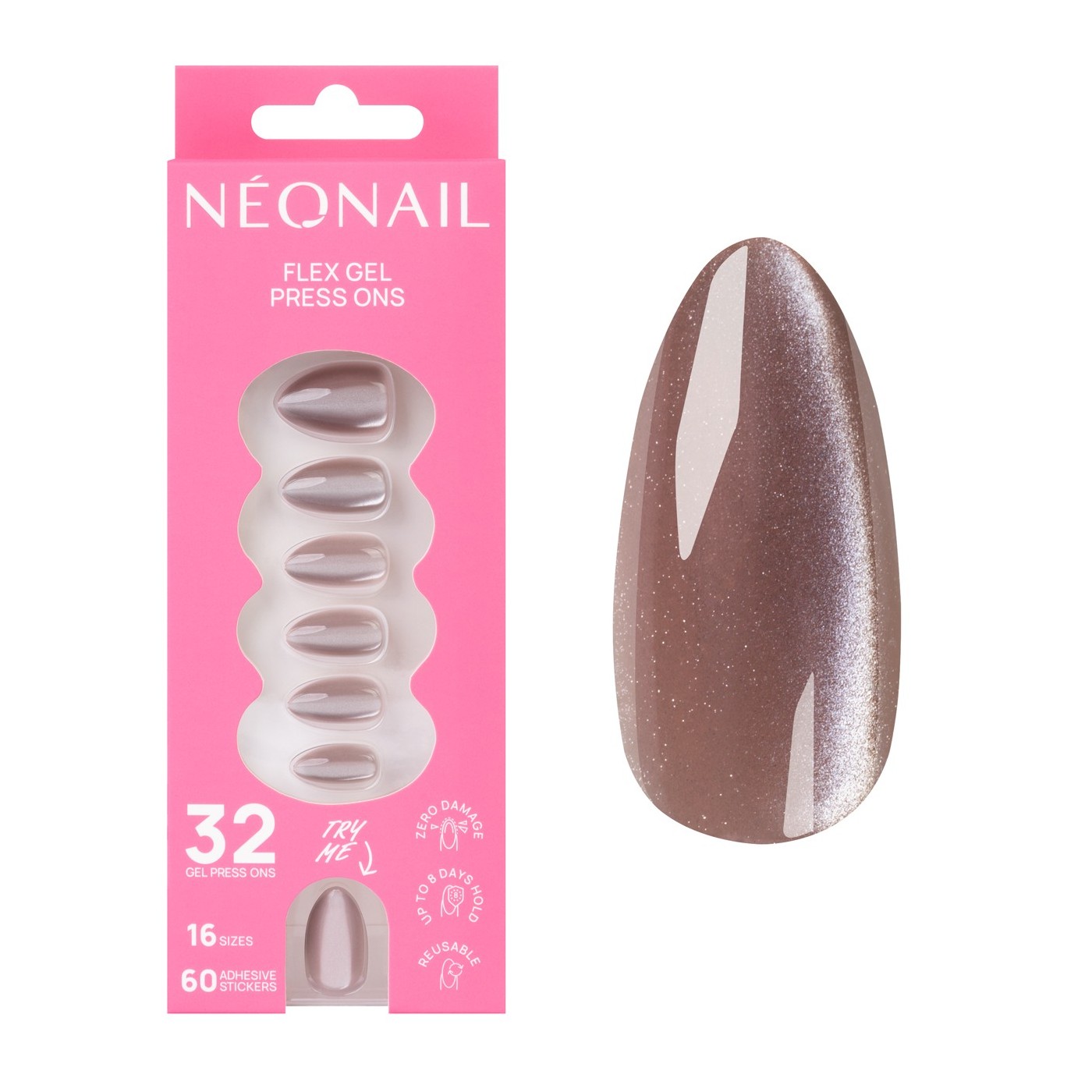 Flex Gel Press Ons 32 pz – Blush Cateye Medium Almond | NEONAIL Flex Gel Press Ons 32 pz – Blush Cateye Medium Almond | NEONAIL