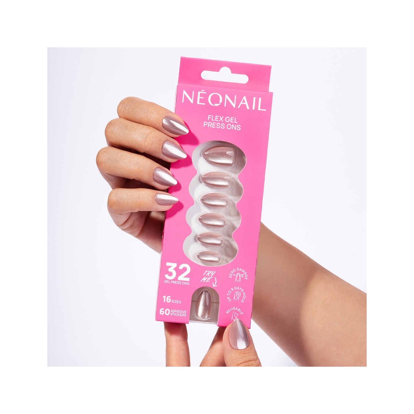 Flex Gel Press Ons 32 pz – Blush Cateye Medium Almond | NEONAIL Flex Gel Press Ons 32 pz – Blush Cateye Medium Almond | NEONAIL