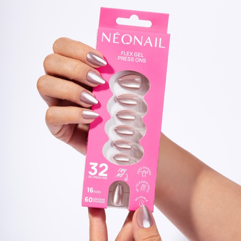 Flex Gel Press Ons 32 pz – Blush Cateye Medium Almond | NEONAIL Flex Gel Press Ons 32 pz – Blush Cateye Medium Almond | NEONAIL