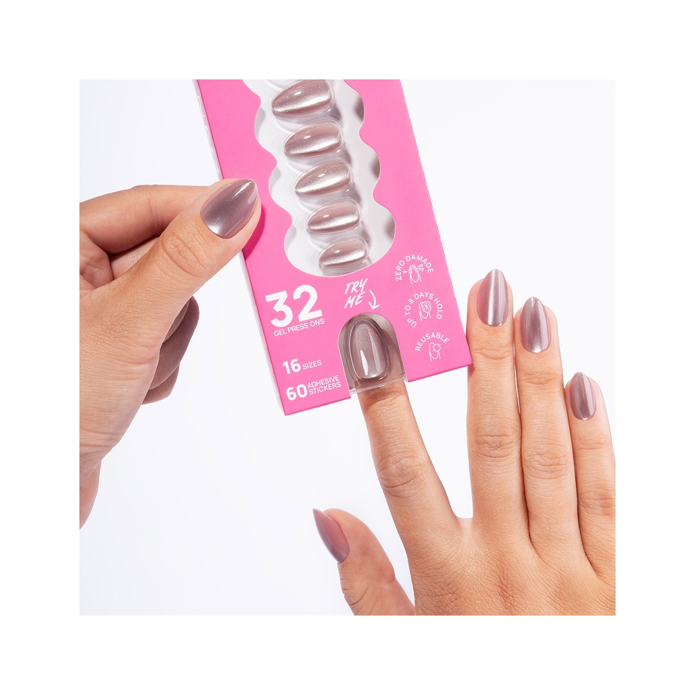 Flex Gel Press Ons 32 pz – Blush Cateye Medium Almond | NEONAIL Flex Gel Press Ons 32 pz – Blush Cateye Medium Almond | NEONAIL