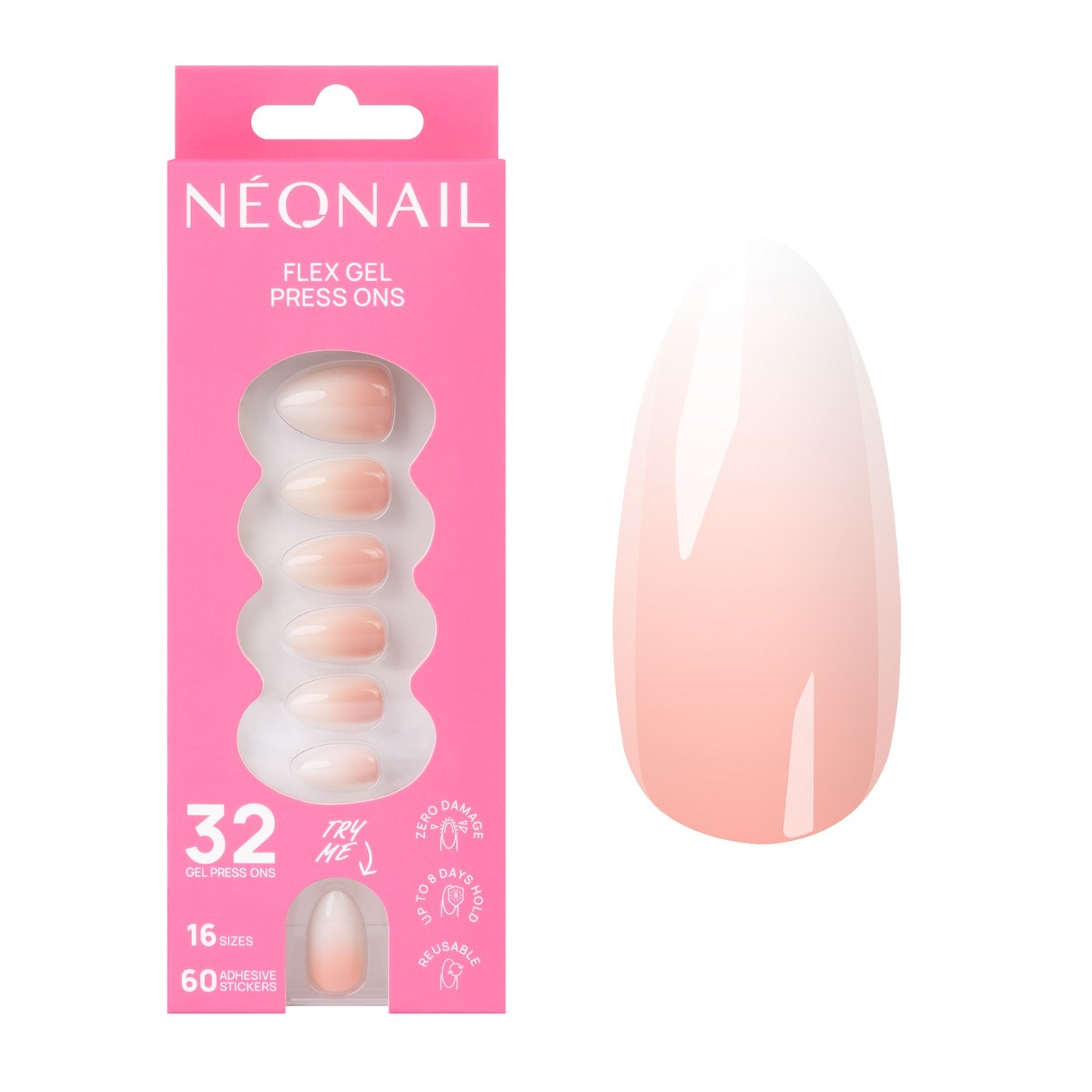 Flex Gel Press Ons 32 pz – Baby Boomer Rose Medium Almond | NEONAIL Flex Gel Press Ons 32 pz – Baby Boomer Rose Medium Almond | NEONAIL