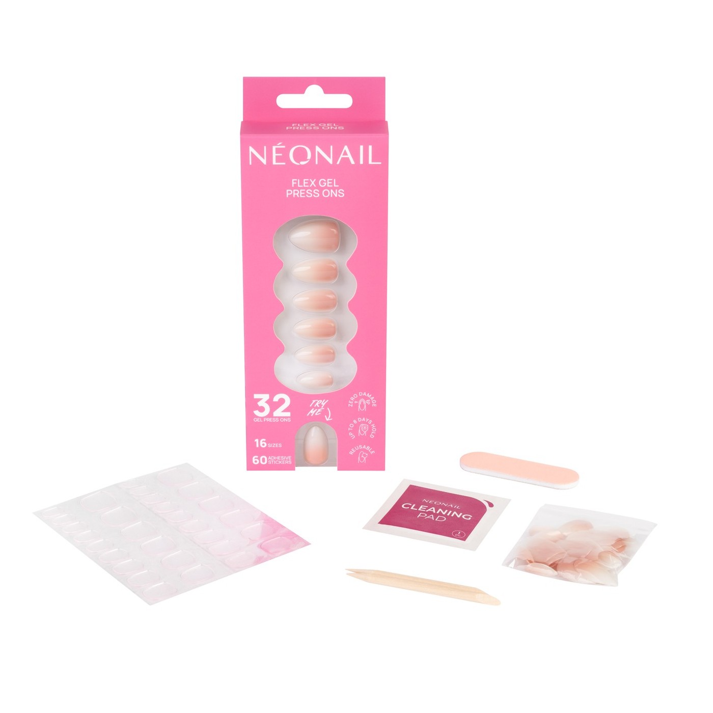 Flex Gel Press Ons 32 pz – Baby Boomer Rose Medium Almond | NEONAIL Flex Gel Press Ons 32 pz – Baby Boomer Rose Medium Almond | NEONAIL