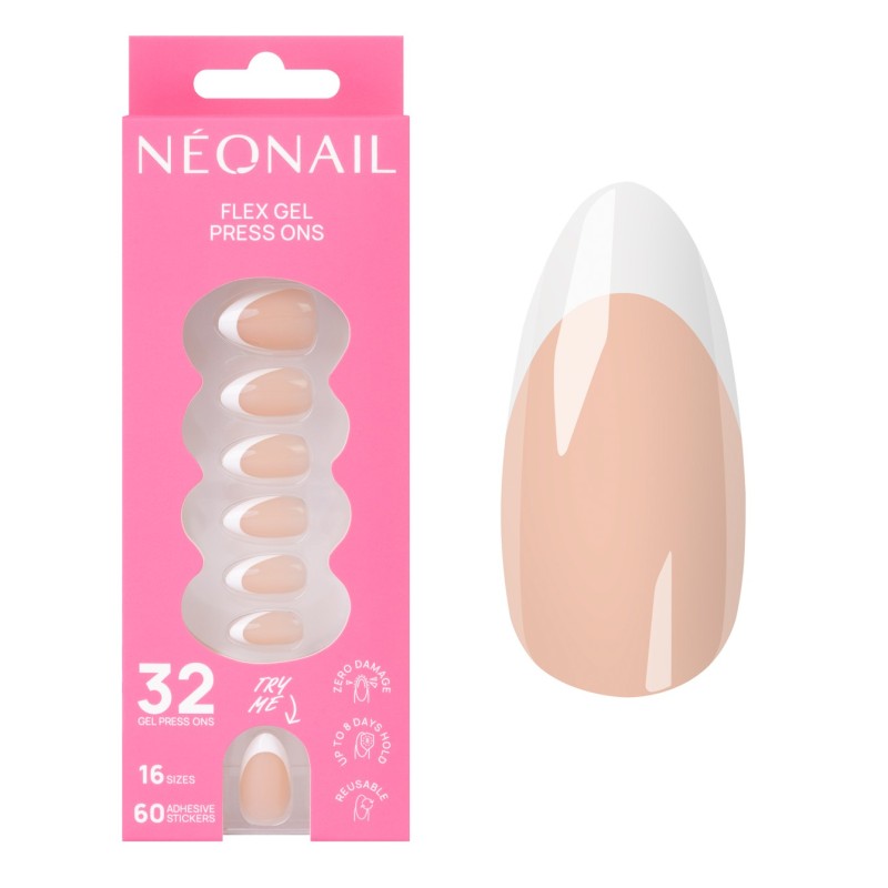 Flex Gel Press Ons 32 pz – Perfect French Medium Almond | NEONAIL Flex Gel Press Ons 32 pz – Perfect French Medium Almond | NEONAIL