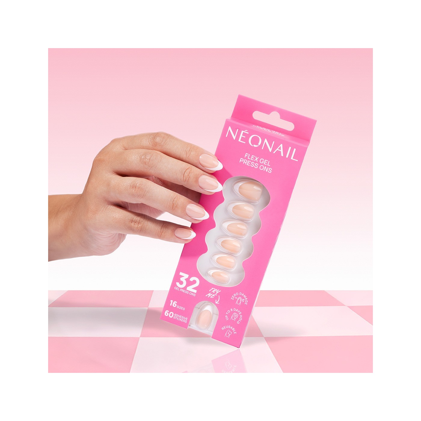 Flex Gel Press Ons 32 pz – Perfect French Medium Almond | NEONAIL Flex Gel Press Ons 32 pz – Perfect French Medium Almond | NEONAIL
