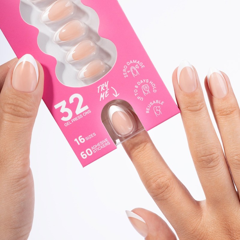 Flex Gel Press Ons 32 pz – Perfect French Medium Almond | NEONAIL Flex Gel Press Ons 32 pz – Perfect French Medium Almond | NEONAIL
