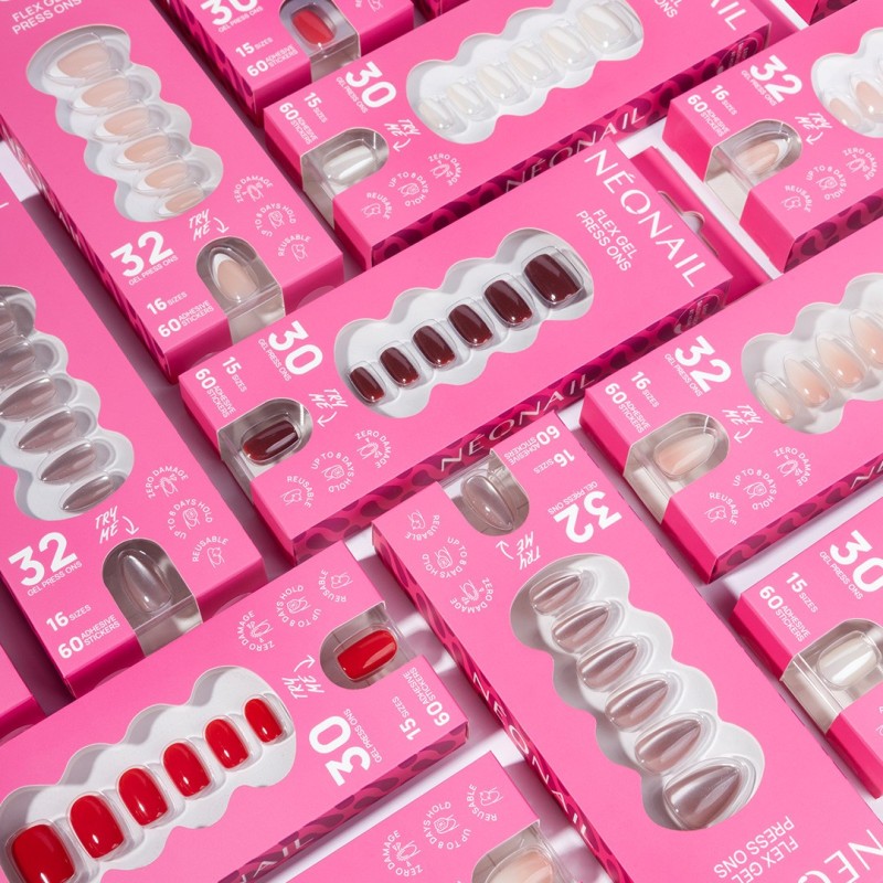 Flex Gel Press Ons 32 pz – Perfect French Medium Almond | NEONAIL Flex Gel Press Ons 32 pz – Perfect French Medium Almond | NEONAIL